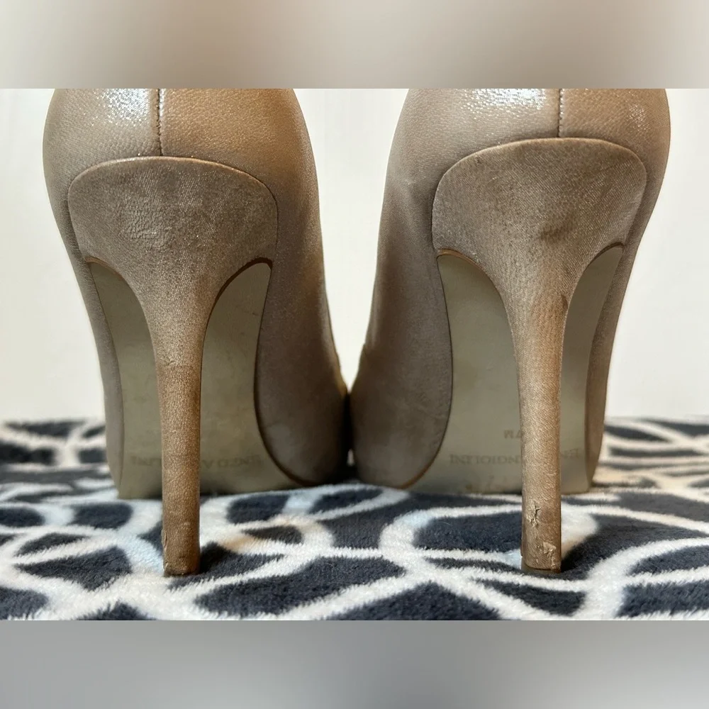 Enzo Angiolini Champagne Gold Peep Toe Heels Women’s Size 7M Designer Formal - Picture 5 of 13